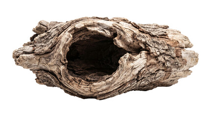Old weathered tree trunk with large hollow opening isolated on transparent background png nature decay. © Isolated_png