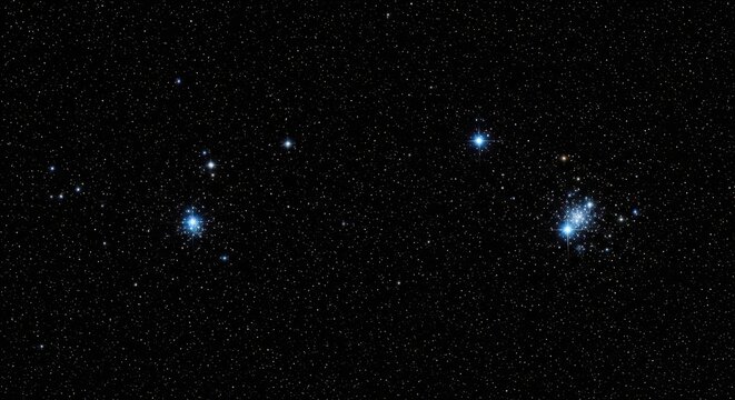 Stunning View of the Double Cluster in Perseus NGC 869 and NGC 884 Star Clusters in Deep Space Night Sky