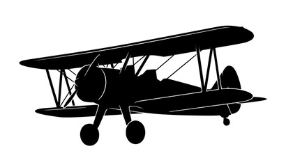 Antique Biplane Three Quarter View Black Silhouette Vector Illustration Isolated on White Background for Retro Aviation Graphics and Logos © MDShahinuddin