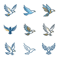 Fototapeta premium Stylized eagle and hawk bird logo icon set
