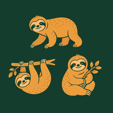 Cute series of sloth illustrations in vector format