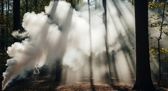 Smoke cloud forest sunlight