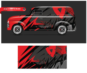 Naklejka premium Dynamic Red and Black Vehicle Wrap Design