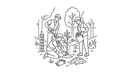 Obraz premium Corporate Team Planting Young Trees in a Forest Environment Eco Friendly Community Volunteering