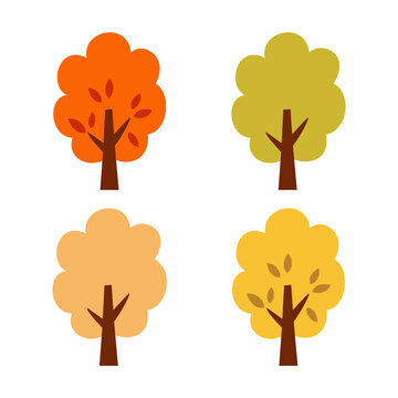 Autumn trees design elements set isolated on white background, Vector Illustration.