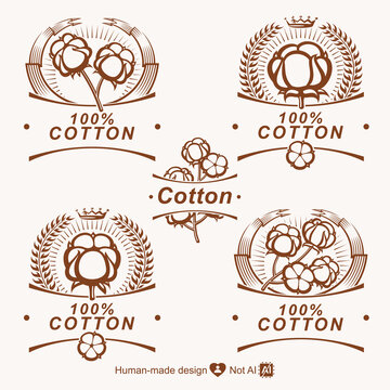 Cotton labels and icon set. Collection icon cotton. Vector