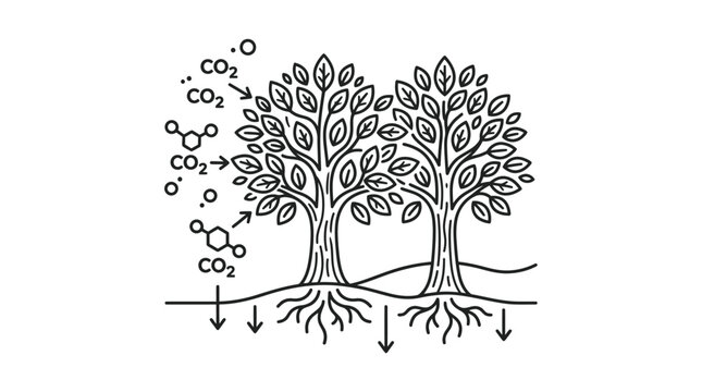 Dynamic Black and White of Tree Absorbing CO2 and Releasing Oxygen Through Photosynthesis Process