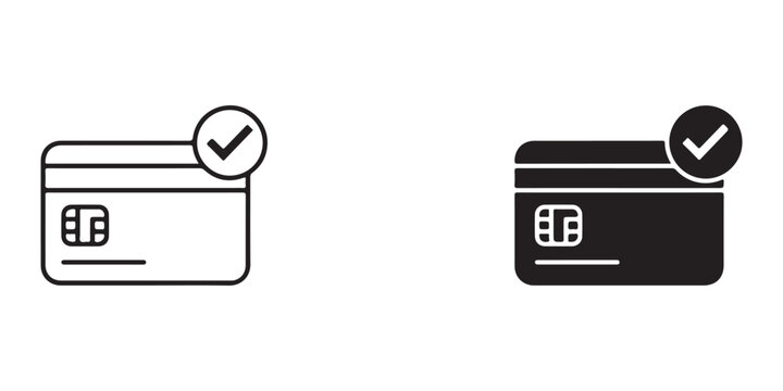 credit card icons with checkmark symbols indicating approval or acceptance on transparent background