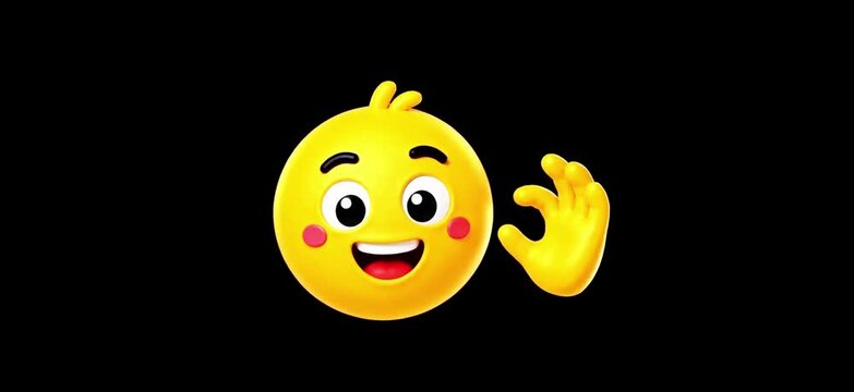Cute 3D yellow emoji character showing ok hand gesture with happy smiling face animation element on black background