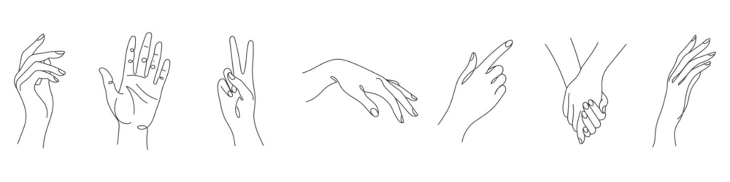 Hands Gestures Collection, Editable Line.