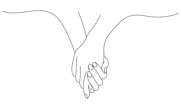One Line Holding Hands, Editable Line.