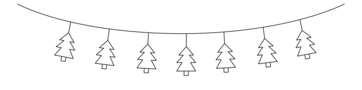 Christmas Tree Garland, Editable Line