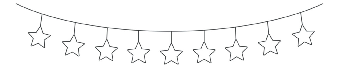 Christmas Star Garland, Editable Line.