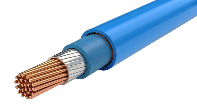 Stripped Thick Copper Wire Electrical Power Cable Isolated on White Background