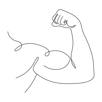 One Line Biceps Flexing Arm, Editable Line.