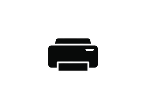 Black printer silhouette on a white background a simple graphic representation of office equipment printing icon minimal flat