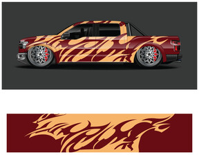 Fototapeta premium Flame design car with matching pattern on dark background