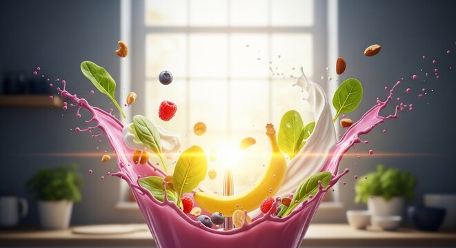 Smoothie splash ingredients creative concept