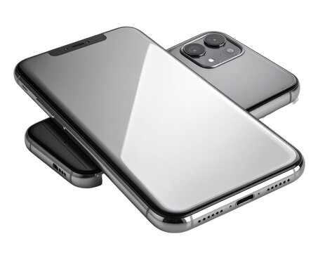 A close-up studio shot of two silver iPhones on a black background.