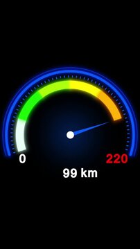 Glowing speedometer dial shows speed Speedometer dial displays numbers This speedometer dial showing 59 kilometers per hour provides a clean automotive gauge for video projects