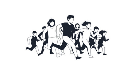 Obraz premium Diverse group of people running together, dynamic movement, fitness and competition concept