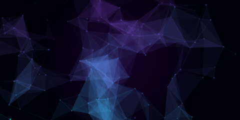 Vibrant blue and purple low poly crystal nebula network on dark background © An