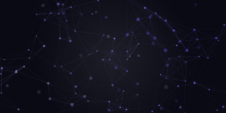 Deep violet dark background with subtle blue plexus network and glowing constellation nodes