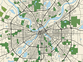 Fototapeta premium Minimalist City Street Map Vector Illustration with River and Parks