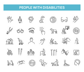 Fototapeta premium Set of disability vector Line Icons