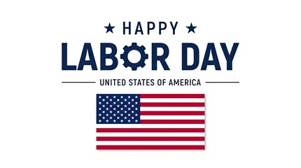 Fototapeta premium Happy labor day united states of america with american flag and gears graphic element on white background for holiday graphic.