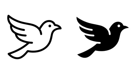 Fototapeta premium Simple Flying Dove Icons, Outline and Silhouette Vector Graphics, Peace Symbol, Freedom Concept