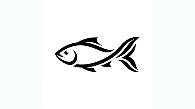 Black and white line art fish illustration. Minimalist vector-style aquatic animal drawing for design projects.