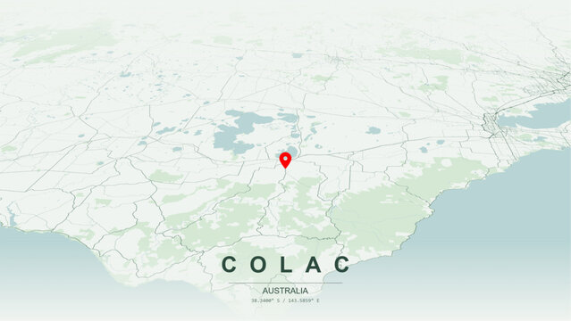 Modern minimalist vector map of Colac, Victoria. High-quality scalable illustration of Colac geographic boundaries along Lake Colac shoreline for posters design.