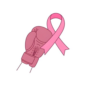 A conceptual illustration featuring a pink boxing glove paired with a ribbon to represent strength and courage during breast cancer awareness month in october