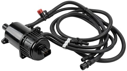 Fototapeta premium Automotive electric fuel pump with attached rubber hoses for vehicle engine repair isolated
