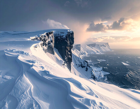 Snowy mountain cliff landscape
