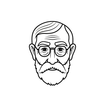 sigmund freud old man line art vector illustration portrait a distinguished intellectual with beard and glasses