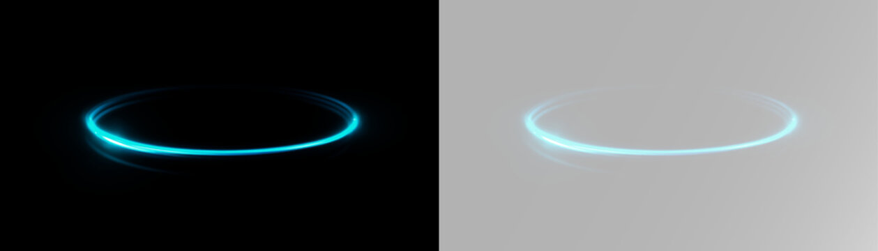 Futuristic blue neon energy loop with glowing circular light trail isolated png