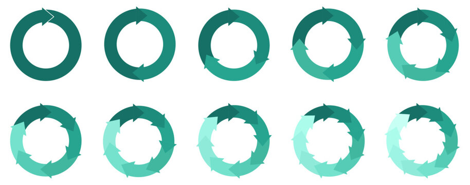 Colorful circle arrow icon set. Multicolor spinning arrows, Round Process Flow, Continuous Loop, Progress, Workflow, Recycling and Infographic circle icon. circular diagrams. vector illustration