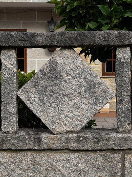Diamond granite stone fence on Camino de Santiago Spain