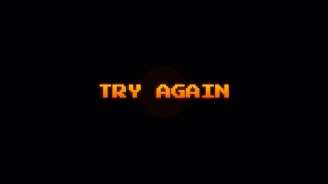Retro 8 Bit Style Try Again Gaming Screen Animation RGB alpha in 4k video