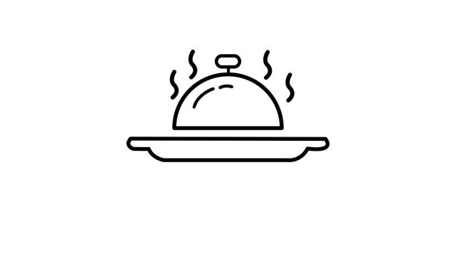 Hot catering cloche or tray animated icon for restaurant. Dining, cutlery, eatery, cover, food plate, and waiter animation symbol. 4k