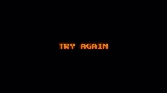 Retro 8-Bit Try Again Gaming Animation for Retro Style Digital Content and Interface Design RGB alpha in 4k video