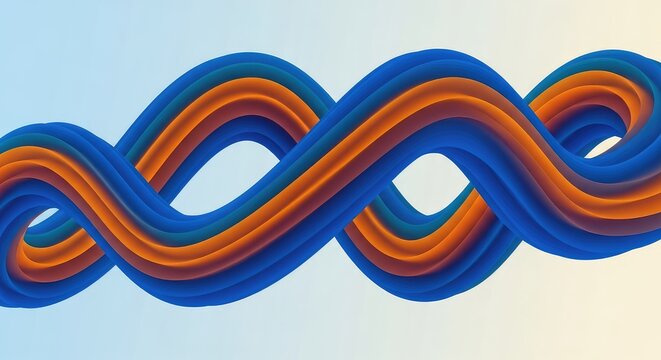 Vibrant abstract composition featuring blue and orange undulating curves and wavy shapes that evoke a sense of fluid motion and energy, curves, abstract, fluidity
