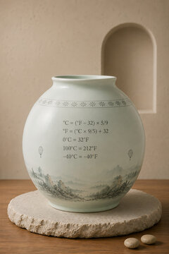 Temperature Conversion Formula on Ceramic Vase, Celsius and Fahrenheit Educational Wall Art