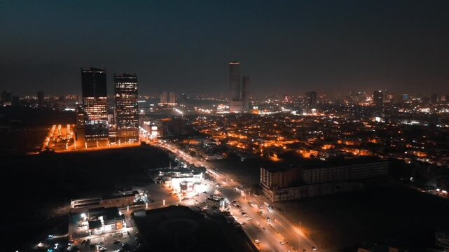 Drone of of Karachi city in night time.