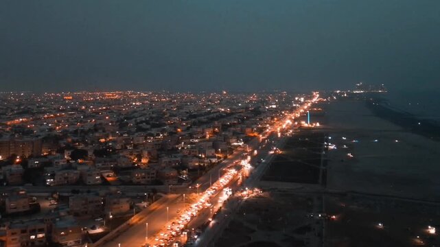 Night drone view of Karachi Pakistan 