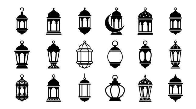 Ramadan lantern icons set. Islamic lamp vector collection for religious holiday design.