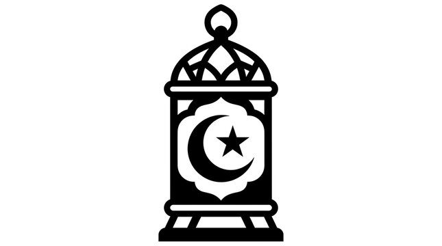 Islamic lantern with crescent moon and star. Ramadan Kareem decorative vector icon design.