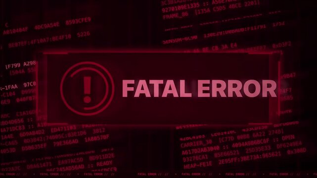 Fatal error warning sliding across digital interface with motion blur, warning icon, centered, red